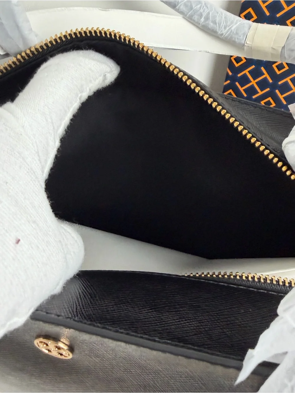 Tory Burch Black Leather Tote with Gold Logo
